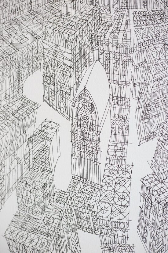 Sabz Shehr/ pen and ink on paper 106,68 cm/ 71,63cm
